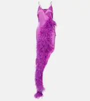 [David Koma] David Koma Feather-trimmed asymmetric gown AU 8 pink