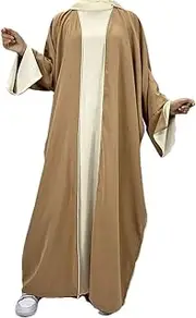 [Sweejim] Abaya Two Piece Set EID Dubai Women Muslim Clothing Cuff Slits Open With Sleeveless Under Dress