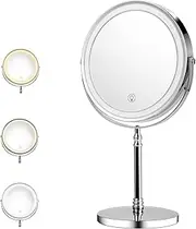 Hehasi 8" Lighted Makeup Mirror, Dimmable Touch Screen Led Vanity Mirror with 3 Color Lighting, Brightness Adjustable Makeup Mirror, 360° Rotation Rechargeable Double Sided Magnifying Mirror(1x/10x)