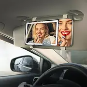 Car Sun Visor Vanity Mirror,Rechargeable Led Makeup Mirror with 3 Light Modes,Dimmable Touch Screen,Side with triple magnification mirror image,Gifts for Women Girl.(White)