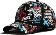 Flipper Designer Graffiti Doodle Cotton Baseball Cap for Men Women, Kpop Hat w/Curve Brim, Adjustable
