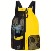 Yellow Mesh Drawstring Swim Backpack with Wet Pocket - Lightweight Beach, Gym, O