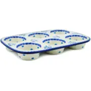 Polish Pottery Muffin Pan 11" Ceramika Artystyczna Winter Sparrow