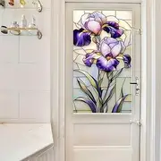 BlissYard Stained Glass Window Film 17.7x39.3 inch Purple Iris Floral Window Privacy Film Stained Decals Static Cling Sun Blocking Decor for Home Office Windows Doors Glass Partitions