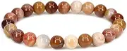 Keleny Natural 8mm Red Petrified Wood Fossil Round Beads Rock Stone Crystal Stretch Bracelet 7 Inch Unisex