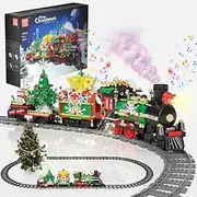 Mould King Christmas Train Building Set for 8+ Years Old Kids and Adults, Christmas Toy Train with Smokes, Lights and Sound, Electric Model Trains with Steam Locomotive, Carriages and Tracks, 12012