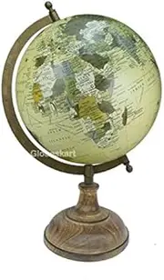 Educational/Antique Globe with Brass Antique Arc and Wooden Base/World Globe/Home Decor/Office Decor/Gift Item / 8 inches (Olive Green Gold)