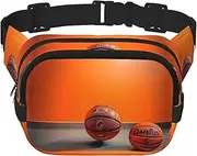 [YANYU] Basketball Orange Print Square Double Layer bag Waist Bag Trendy Pack Travel Bag with Adjustable Bel, Black, One Size