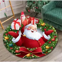 在飛比找ETMall東森購物網優惠-圣誕節家居裝飾品喜慶紅水晶絨卡通圣誕老人創意圓形圣誕地毯地墊
