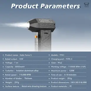 手持渦輪扇暴力風扇 13萬轉無刷電機強力疾風扇 充電便攜式小風扇 手持式高速暴風扇 13葉鋰電吹吸渦輪扇 無極變速