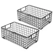 Kingrol 2 Pack Wire Storage Baskets Handles Metal Organizer Basket Bins Home O