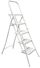 Step Ladder 4 Step Ladder Kitchen Anti-Slip Mat Safe Heavy Duty Steel with Safety Handrail Folding Folding Step Stool