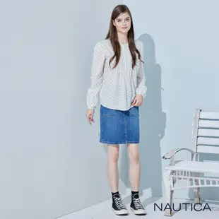 Nautica女裝 柔美休閒點點圖騰長袖襯衫-白色