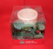 Flameless LED Candle with Holiday Pinecone/Holly Berry Wreath Ring - NIB