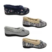 Panda Electra Ladies Slippers Slip on Cosy Furry Trim Bow Front Comfy Sole