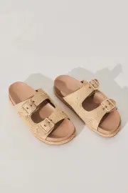 Juliet Sandals - Platform Slide in Natural Raffia