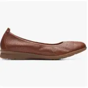 Clarks Women Brown Leather Jenette Ease Ballet Flat, Size 10