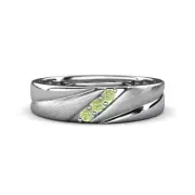 Round Peridot Men Three Stone Wedding Band (6.00 mm) in 14K Gold JP: 322406