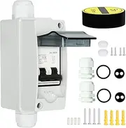 DEWIN Circuit Breaker, DC Circuit Breaker Solar Isolator Switch with Waterproof Box 2P 32A DC 1000V