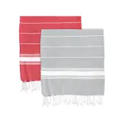 Nicola Spring Turkish Cotton Towels - Grey / Red - Set Of 2