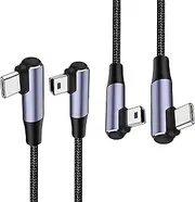 tunghey 2Pack Dual Right Angle Mini USB to Type C Cable, USB C to Mini USB Cable Charging Cord for Hero 3+, PS3 Controller, MP3 Player, Dash Cam, Digital Camera, GPS Receiver, PDAs and More 1M