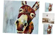 Donkey Face Blue Background Canvas Wall Art, Design by Jen Seeley 17L" x 17W"