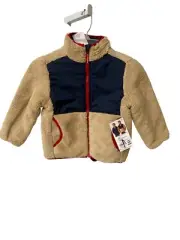 Members Mark Reversible Boys Jacket Brown Blue Fleece Zip Up Coat Sz XSmall 4/5