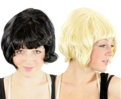 Short Womens Beehive Wig. 1950s 60s Costume Go Go Girl Hairspray Black Blonde