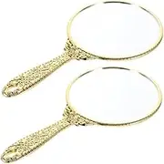 2Pcs Vintage Handheld Mirror with Retro Rose Handle Elegant Travel Makeup Mirrors for Women and Portable and Lightweight Design for Home Use and