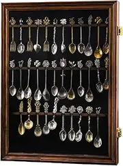 COMSREV 36 Souvenir Tea Spoon Display Case Collection Collector Rack Wall Mount Wooden w/98% UV Acrylic Door Lockable（Fire Burning Color） (36Spoon)