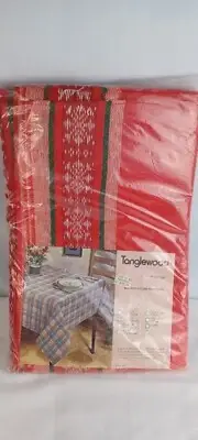 Rare Vtg Tanglewood By Joy Farah Red Christmas Tablecloth 52 X 70" NOS