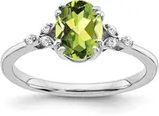 [JewelryWeb] 925 Sterling Silver Rhodium Plated Peridot and Diamond Ring Size 7 Band Style-Ring for Women