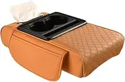 Car Armrests Car Armrest Box Heightening Cushion With Cup Holder Tissue Box Side Storage Pocket Auto Interior Arm Rest Height Pad Console Armrest(Orange color)