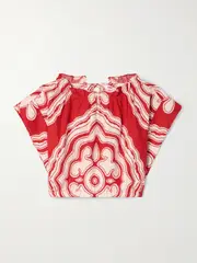 [lemlem] lemlem - Muna Cropped Printed Linen Top - Red - large large Red