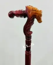 Vintage Bull Handle Comfortable Wooden Walking Stick Cane 36" Long For Man Gift