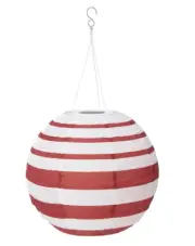 IKEA SOLVINDEN LED Solar-Powered Pendant Lamp Outdoor Globe Red Stripe 12" 30 cm