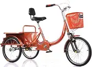 DEFGHIJ 20 Inch Comfort Bicycles Adult Tricycle with Seat Backrest and Rear Basket 3 Wheel Bicycle for Seniors Load 200KG(Orange)