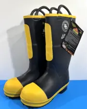 NEW 6.5 BLACK DIAMOND RUBBER FIRE BOOTS 699-9451 BLACK AND YELLOW 6.5 WIDE