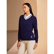 Women's V-neck Knitted Sweater Long Sleeve Top Winter Warm Sweater Ladies Golf Attire Clothes Outfits Wear Apparel