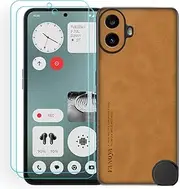 Ytaland for Nothing CMF Phone 1 Case,with 2 x Tempered Glass Screen Protector. (3 in 1) PU Leather Silm Shockproof Bumper Protective Phone Cover (Brown)
