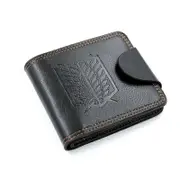 Wallet Attack on Titan Shingeki No Kyojin Coffee Color Short Wallet Men's Fold Over PU Button Purse with Zipper Pocket
