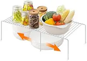 Ravinte 1 Pack Freezer Shelf Organizer, Expandable Cabinet Storage Shelf with Rustproof Metal Wire, Adjustable Kitchen Cabinet Organizer Spice Rack for Frige, Pantry, Cupboard, Countertop - White