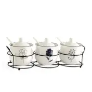 Ceramic Spice & sugar Jars, with Lids Spoons and Shelf,Porcelain Condiment