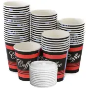 12oz Design Coffee Cups and White Dome Lids Hot Cold Drinks Disposable 500pcs