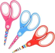 Left Handed Floral Kid Scissors, Blunt Tip Safety Children's Craft Scissors, Stainless Steel Blades, Soft Grips, for Use with Children 3 Years and Older, Pink, Blue, Red 3 Pair Pack