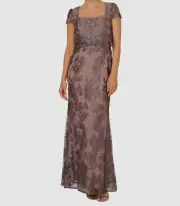 Adrianna Papell Womens Purple Metallic Embroidered Pop Over Mob Dress Size 10