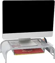 Mind Reader Monitor Stand, Ventilated Laptop Riser, Paper Tray, Storage, Office, Metal Mesh, 20" L x 11.5" W x 5.5" H, Silver