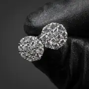 Mens Cluster Honey Comb Mini Sterling Silver Round HipHop CZ Screw Back Earrings