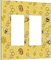 Yellow Bee Honey 2 Gang Double Rocker Light Switch Cover Decorative Wall Plate Socket Covers Electrical Faceplates Lightswitch for Kids Bedroom Bathroom