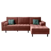 Claude 3 Seater Velvet Sofa With Chaise Blush